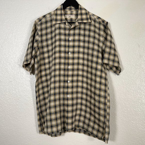 Luciano Barbera 100% Linen S/S Button Shirt Multicolor Plaid Men's Size S - Picture 3 of 10